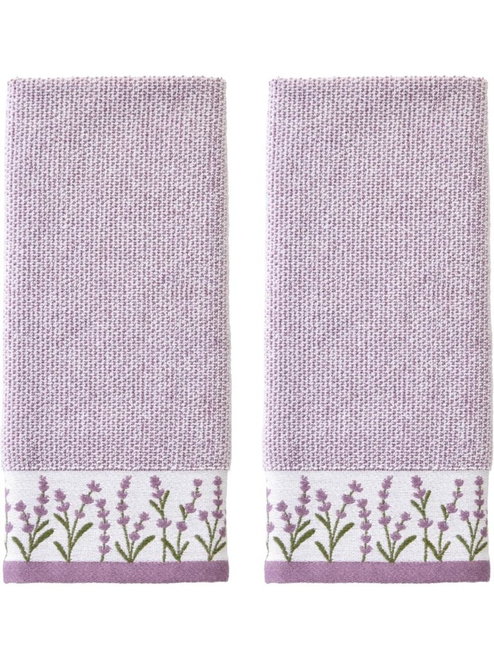 2pc Lavender Border Hand Towel Set - Soft 100% Turkish Cotton, Purple Home Decor